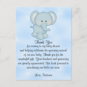 Baby Shower Baby Boy Blue Elephant Postcard
