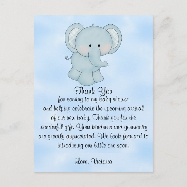 Baby Shower Baby Boy Blue Elephant Postcard (Front)