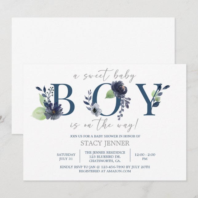 BABY SHOWER, BABY BOY, BLUE FLORAL, ITS A BOY (Front/Back)