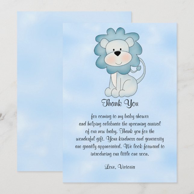 Baby Shower Baby Boy Blue Lion Invitation (Front/Back)