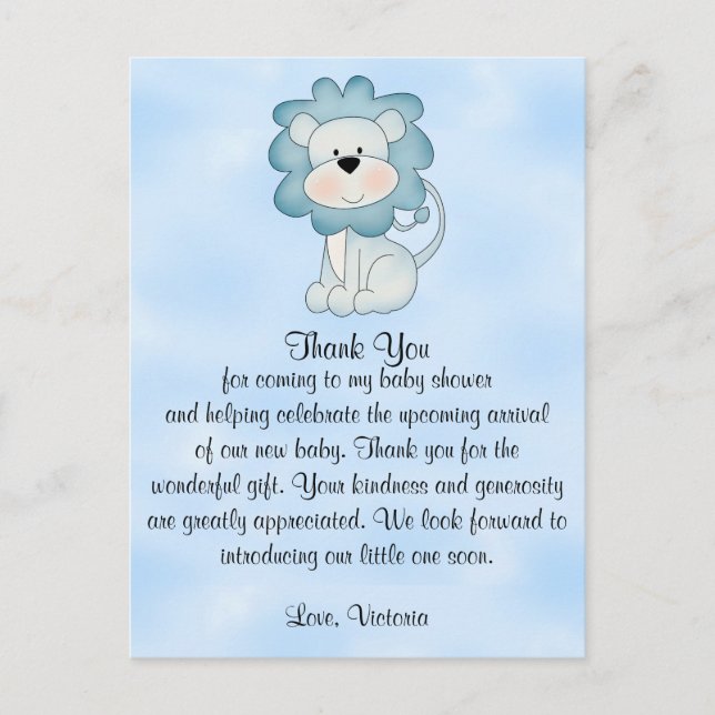 Baby Shower Baby Boy Blue Lion Postcard (Front)