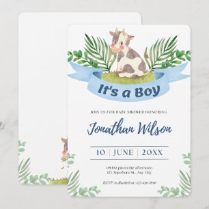 Baby Shower Baby Boy Cute Cow Invitation