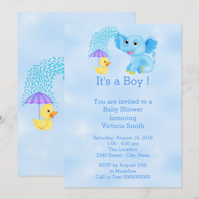Baby Shower Baby Boy Elephant Invitation (Front/Back)