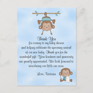 Baby Shower Baby Boy Monkey Postcard