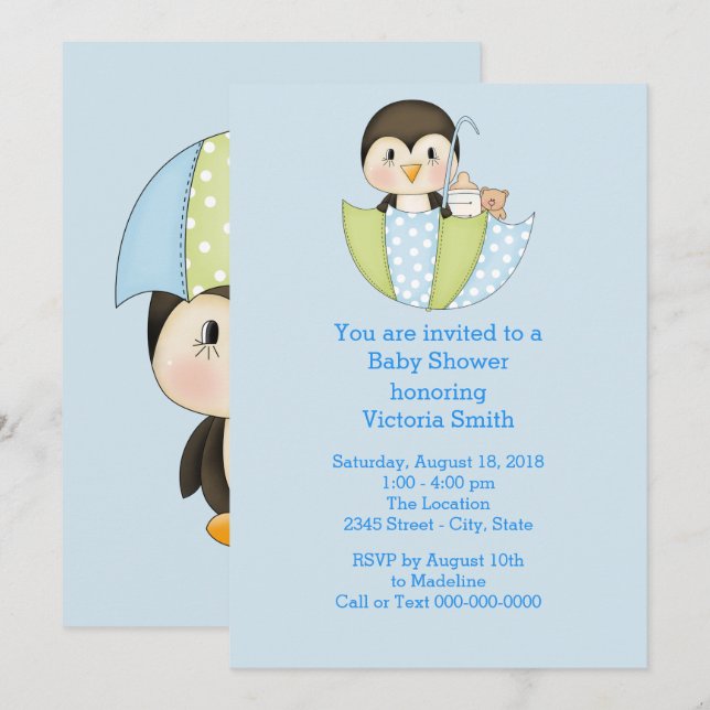 Baby Shower Baby Boy Penguin Invitation (Front/Back)