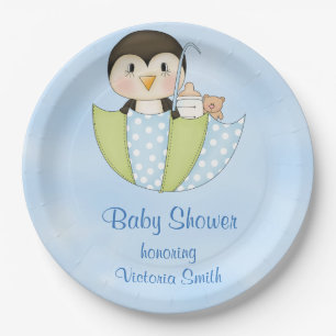 Baby Shower Baby Boy Penguin Paper Plate