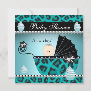 Baby Shower Baby Boy Teal Cupcake Sprinkle Invitation
