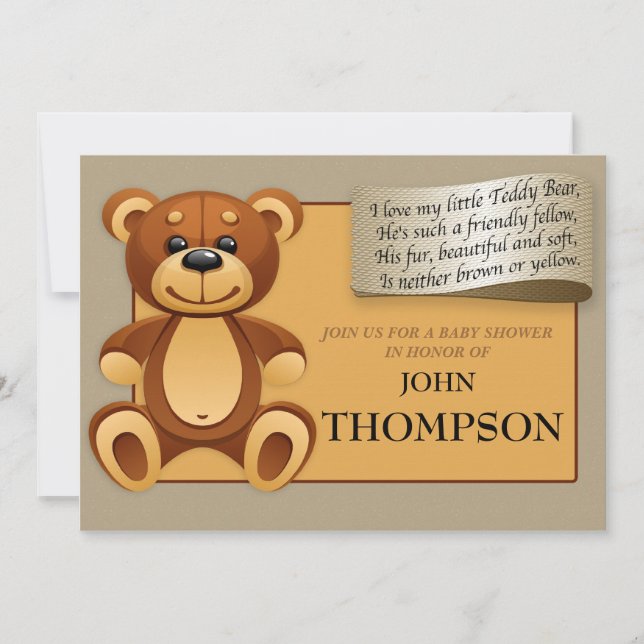 Baby Shower Baby BOY Teddy Bear Invitation Card (Front)