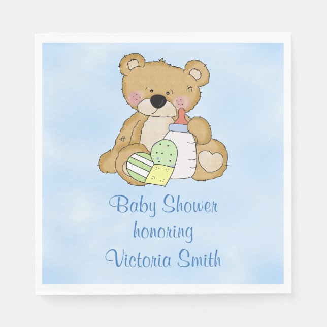 Baby Shower Baby Boy Teddy Bear Napkin (Front)
