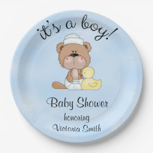 Baby Shower Baby Boy Teddy Bear Paper Plate