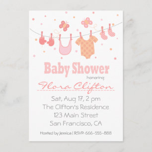 baby shower: Baby clothes on clothesline Invitation