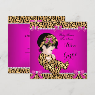 Baby Shower Baby Cute Girl Leopard Hot Pink Gold E Invitation