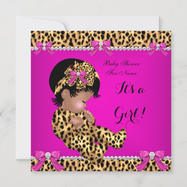 Baby Shower Baby Cute Girl Leopard Hot Pink Gold F Invitation (Front)