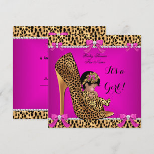 Baby Shower Baby Cute Girl Leopard Hot Pink Shoe C Invitation