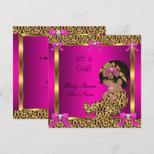 Baby Shower Baby Cute Girl Leopard Pink Gold 2 Invitation