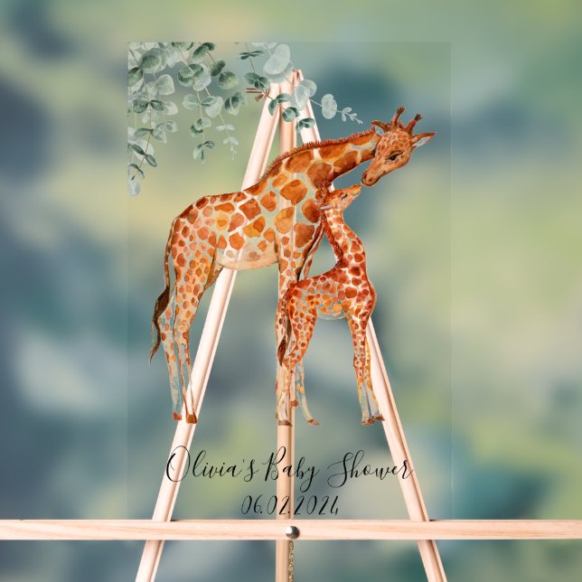 Baby shower baby giraffe acrylic sign (Neutral)