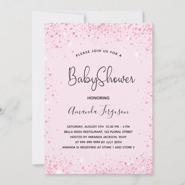 Baby Shower baby girl blush pink glitter Invitation (Front)