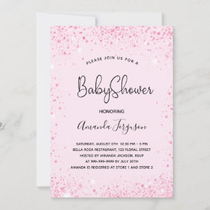 Baby Shower baby girl blush pink glitter Invitation
