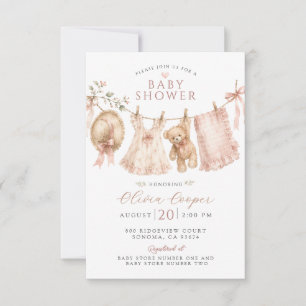 Baby Shower Baby Girl Clothesline Blush Pink Invitation