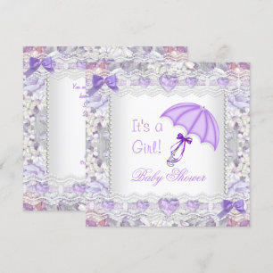 Baby Shower Baby Girl Lavender Floral Umbrella Invitation