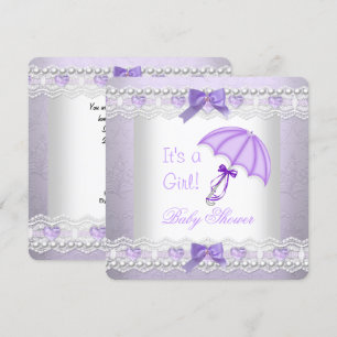 Baby Shower Baby Girl Lavender White Umbrella Invitation