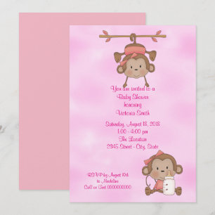 Baby Shower Baby Girl Monkey Invitation