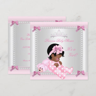 Baby Shower Baby Girl Pink Bear African American Invitation