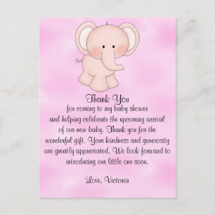 Baby Shower Baby Girl Pink Elephant Postcard