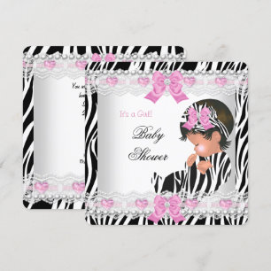 Baby Shower Baby Girl Pink Zebra Heart Invitation