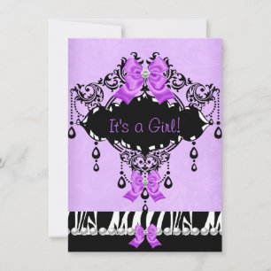 Baby Shower Baby Girl Purple Pink Zebra Bow Invitation