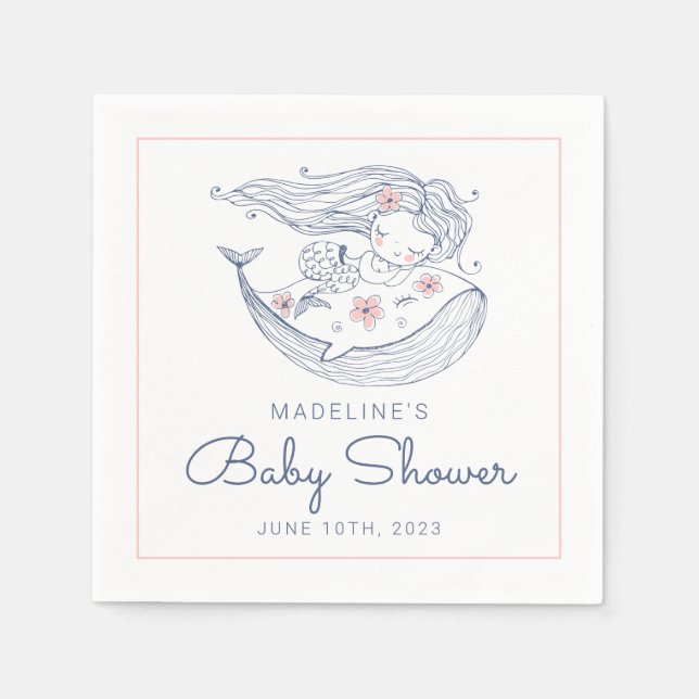 BABY SHOWER | Baby Girl Whale Mermaid Beach Napkin (Front)
