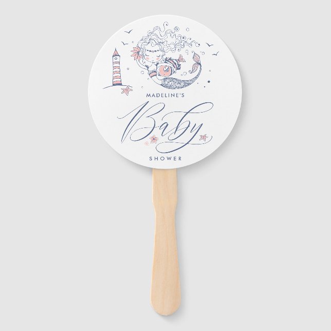 BABY SHOWER | Baby Girl Whale Mermaid Hand Fan (Front)