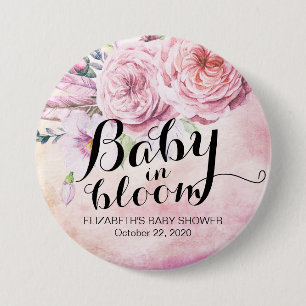 Baby Shower Baby in Bloom Boho Flowers & Feathers 7.5 Cm Round Badge