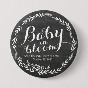 Baby Shower Baby in Bloom Floral Frame Chalkboard 7.5 Cm Round Badge