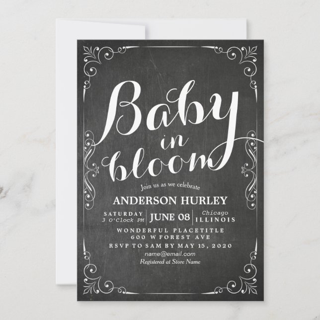 Baby Shower Baby in Bloom Floral Frame Chalkboard Invitation (Front)