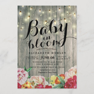 Baby Shower Baby in Bloom Flower String Light Wood Invitation