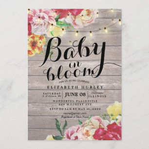 Baby Shower Baby in Bloom Flower String Light Wood Invitation