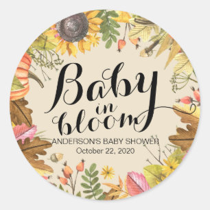 Baby Shower Baby in Bloom Maple Pumpkins Sunflower Classic Round Sticker
