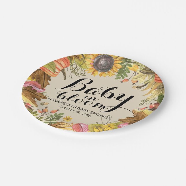Baby Shower Baby in Bloom Maple Pumpkins Sunflower Paper Plate (Angled)