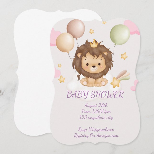 BABY SHOWER BABY LION INVITATION (Front/Back)