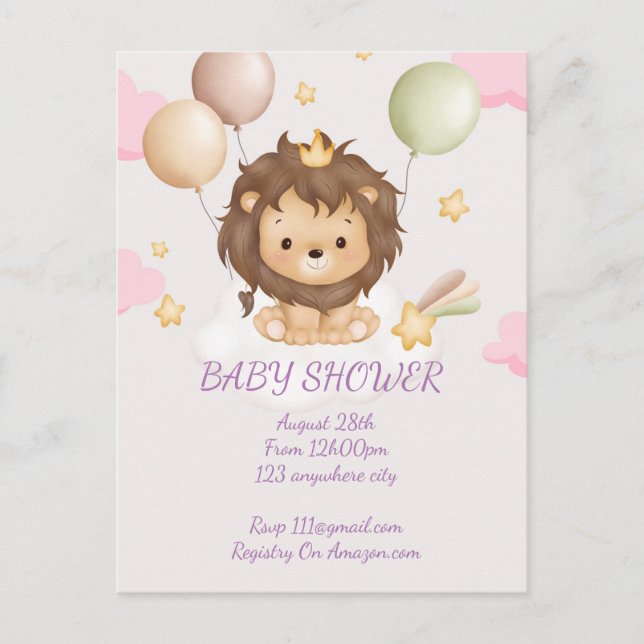 BABY SHOWER BABY LION INVITATION POSTCARD (Front)