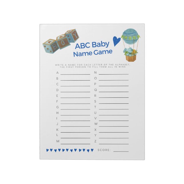 Baby Shower Baby Name Game Baby Boy Trendy Fun Notepad (Rotated)