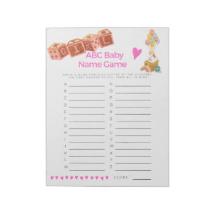 Baby Shower Baby Name Game Baby Girl Notepad