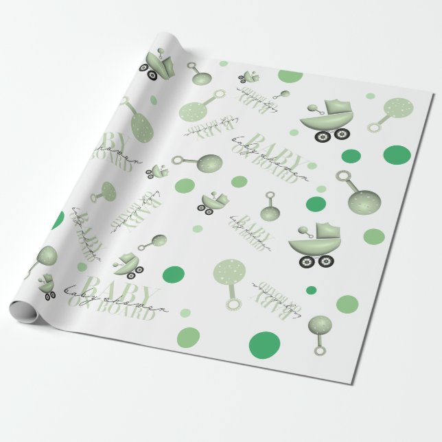 Baby Shower Baby On Board Invitation Sticker Wrapping Paper (Unrolled)