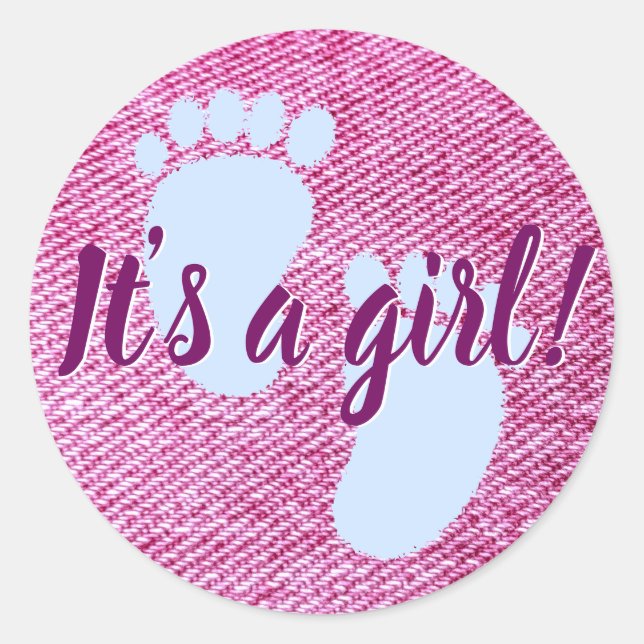 Baby Shower Baby PInk Denim Custom Classic Round Sticker (Front)