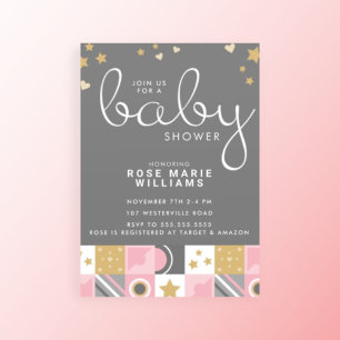 BABY SHOWER Baby Pink Moon & Stars Invitation