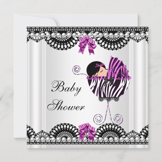 Baby Shower Baby Zebra Girl Black White Pink Invitation (Front)