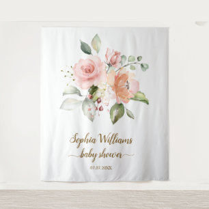 Baby Shower Backdrop - Blush Pink Roses Tapestry
