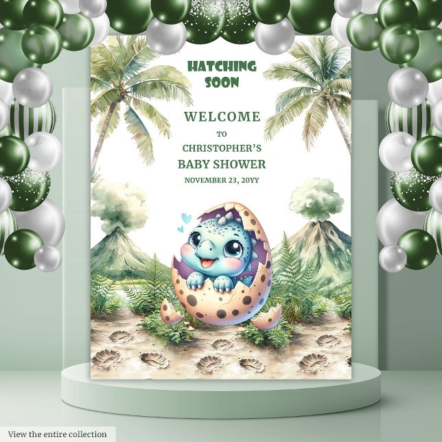 Baby Shower Backdrop Hatching Soon Dino Design Tapestry (Baby Shower Backdrop Hatching Soon Dino Design)