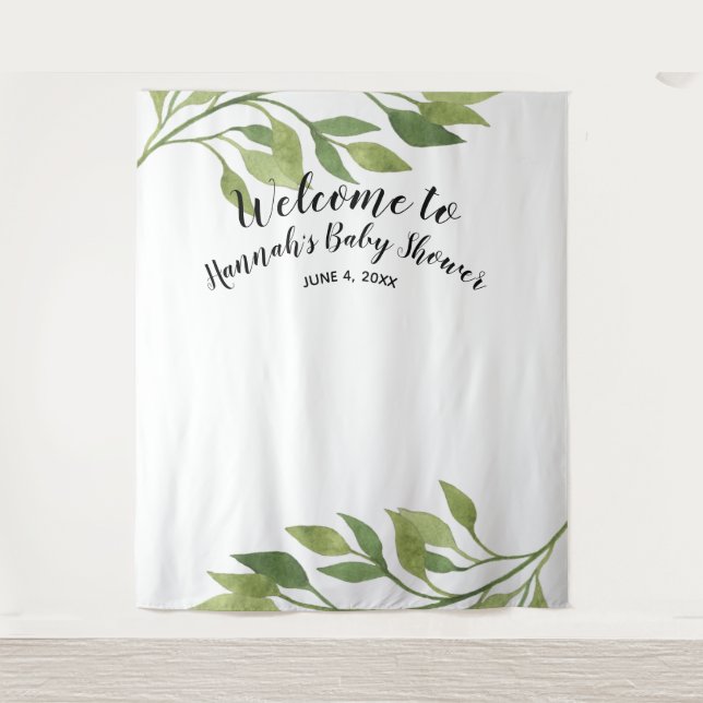 Baby shower backdrop, photo prop, custom botanical tapestry (Front)